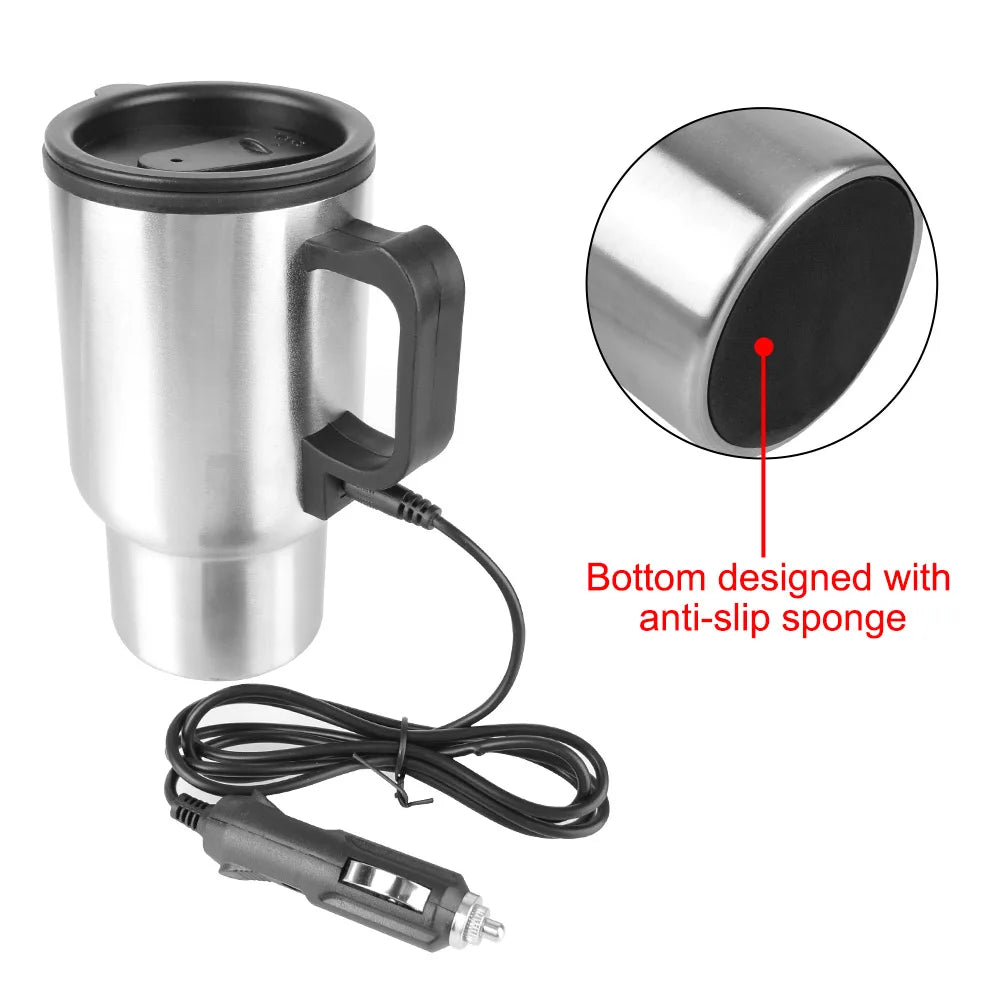 Vehicle Heating Cup Camping Travel Kettle Stainless Steel 12V 450ml Electric Heating Car Kettle Water Coffee Milk Thermal Mug