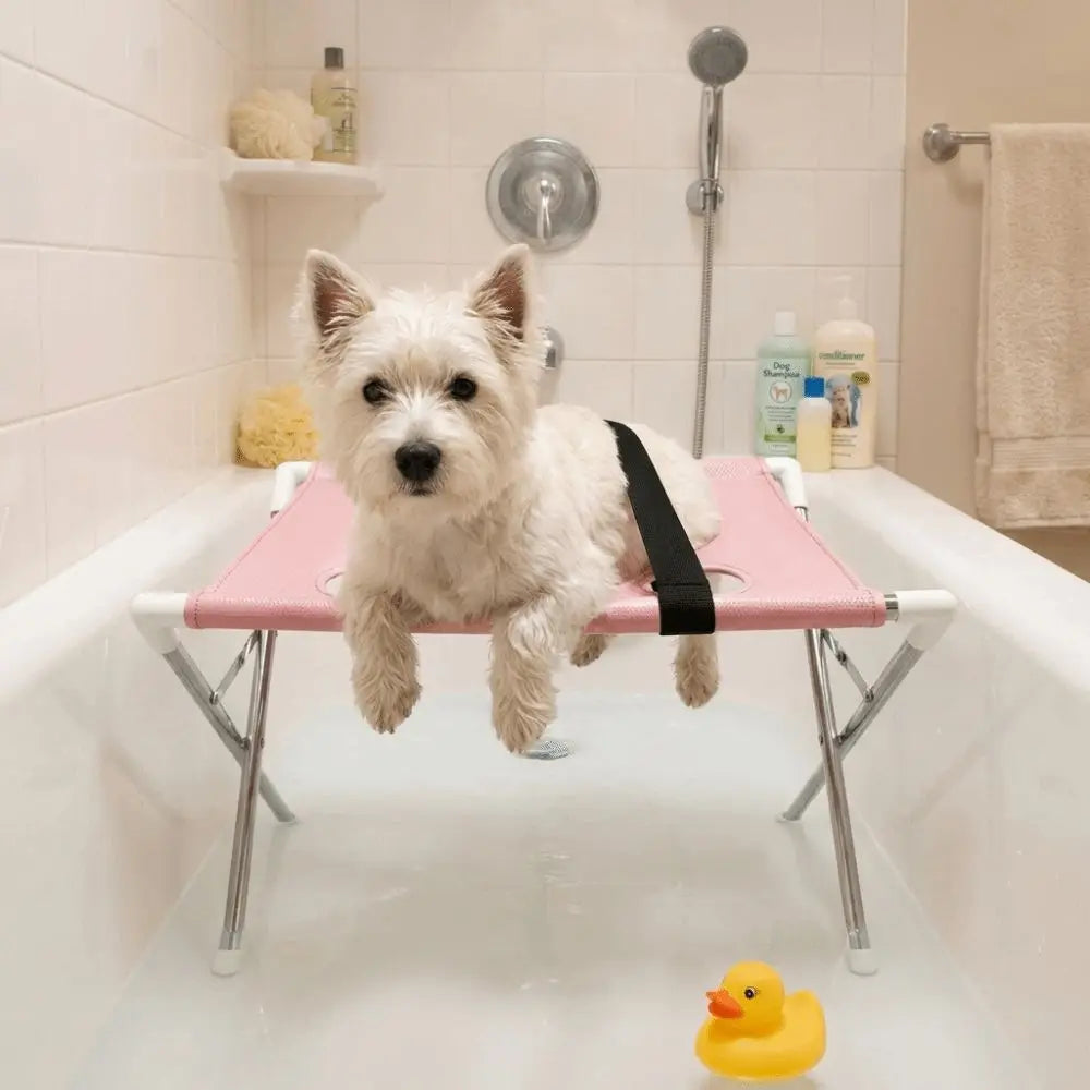 Foldable Pet Grooming Table Non-Slip Quick-Dry Mesh Pet Grooming Hammock Comfortable Stainless-Steel Frame Good For Pet Bathing Stand