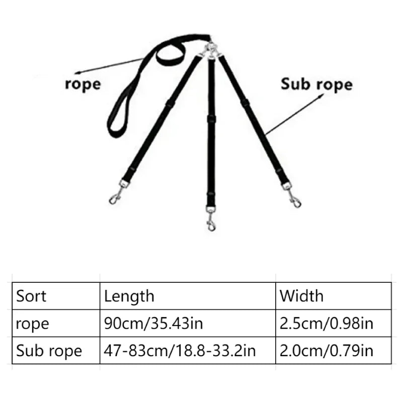Durable 3-in-1 Nylon Dog Leash with Padded Handle for Outdoor Walking, Car Travel, Hiking and Camping - Three-Way Pet Leash