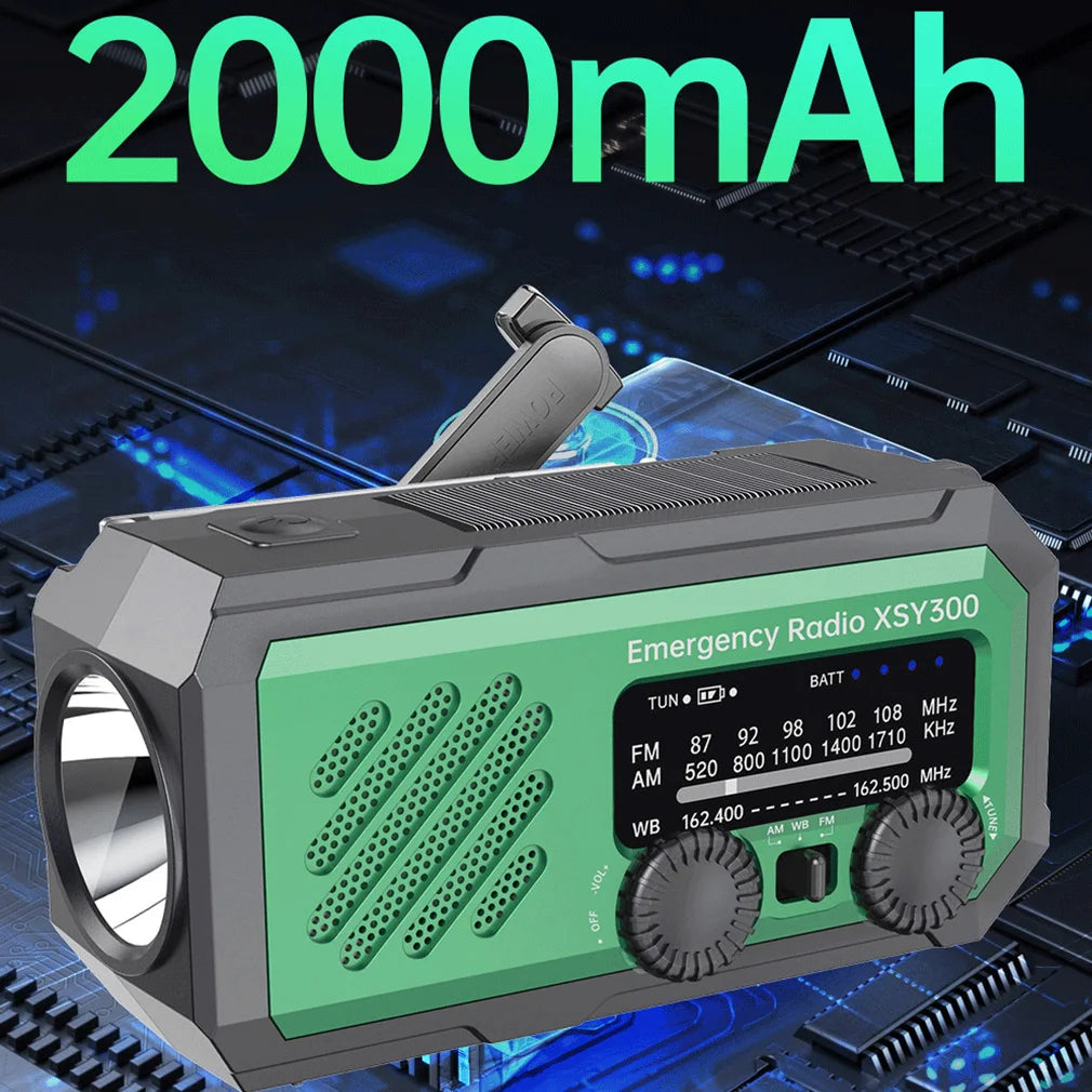 New 2000mAh Emergency Radio Solar Hand Crank Generator Radio with LED Light Weather AM/FM Portable Radio SOS Alarm Power Bank