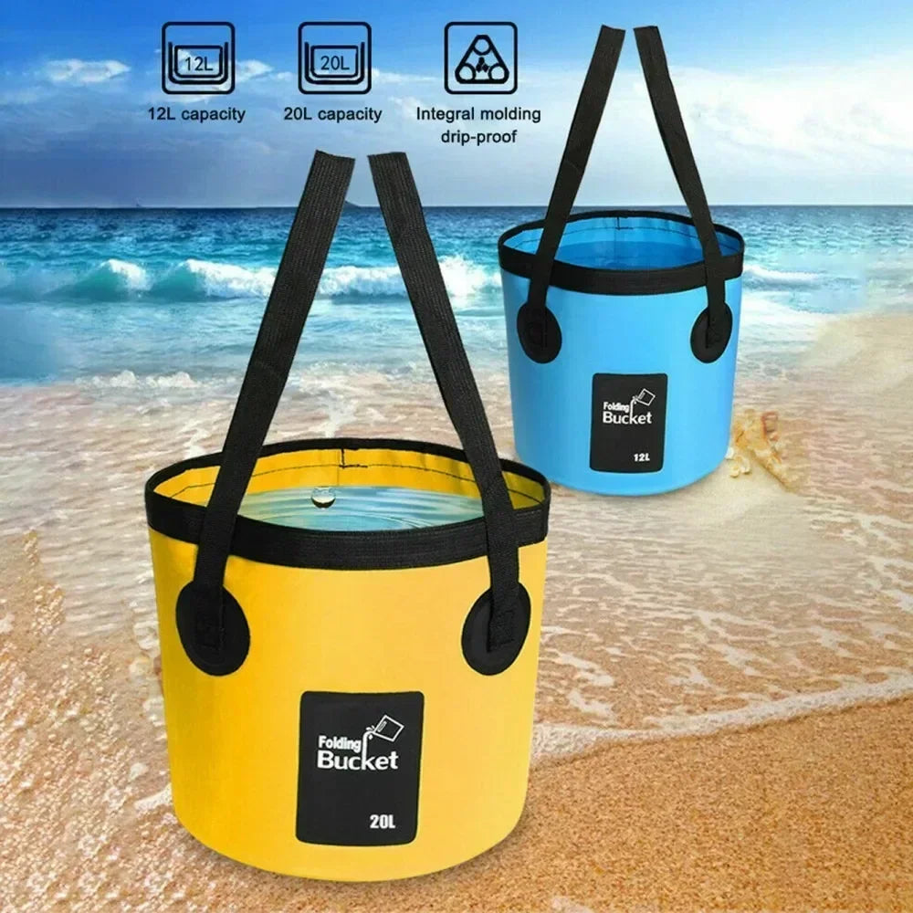 Foldable Large-Capacity Waterproof Bucket Portable Folding Bucket Carrier Bags for Fishing Camping 20L/12 Liters = 5 Gallons, 3 Gallons