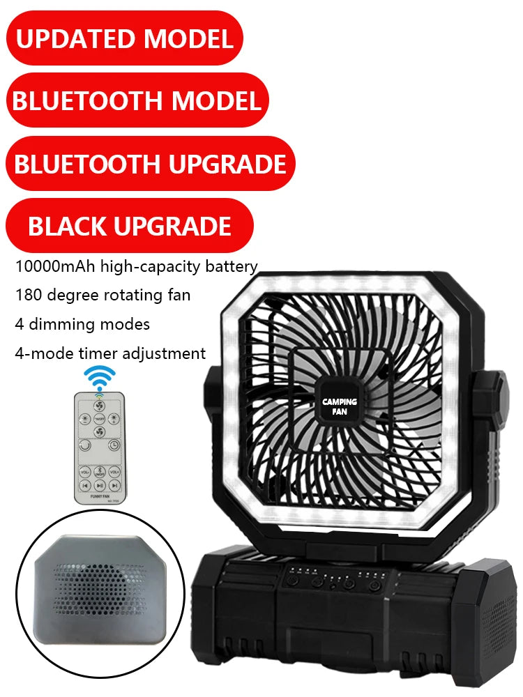 Multifunctional Fan with LED Light USB Outdoor Remote Control Power Bank—Ideal For Outdoor Camping, Desk Fan, Travel Semi-Truck