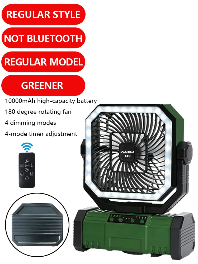 Multifunctional Fan with LED Light USB Outdoor Remote Control Power Bank—Ideal For Outdoor Camping, Desk Fan, Travel Semi-Truck