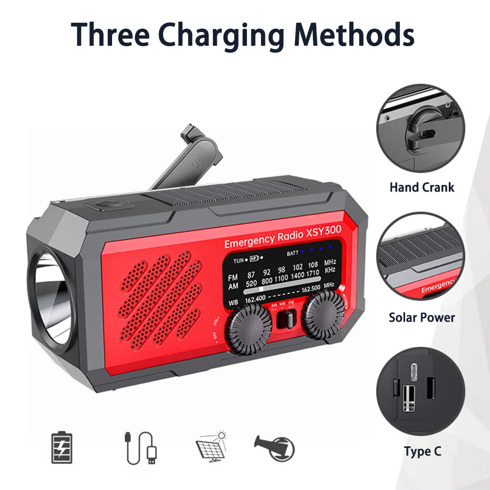 New 2000mAh Emergency Radio Solar Hand Crank Generator Radio with LED Light Weather AM/FM Portable Radio SOS Alarm Power Bank