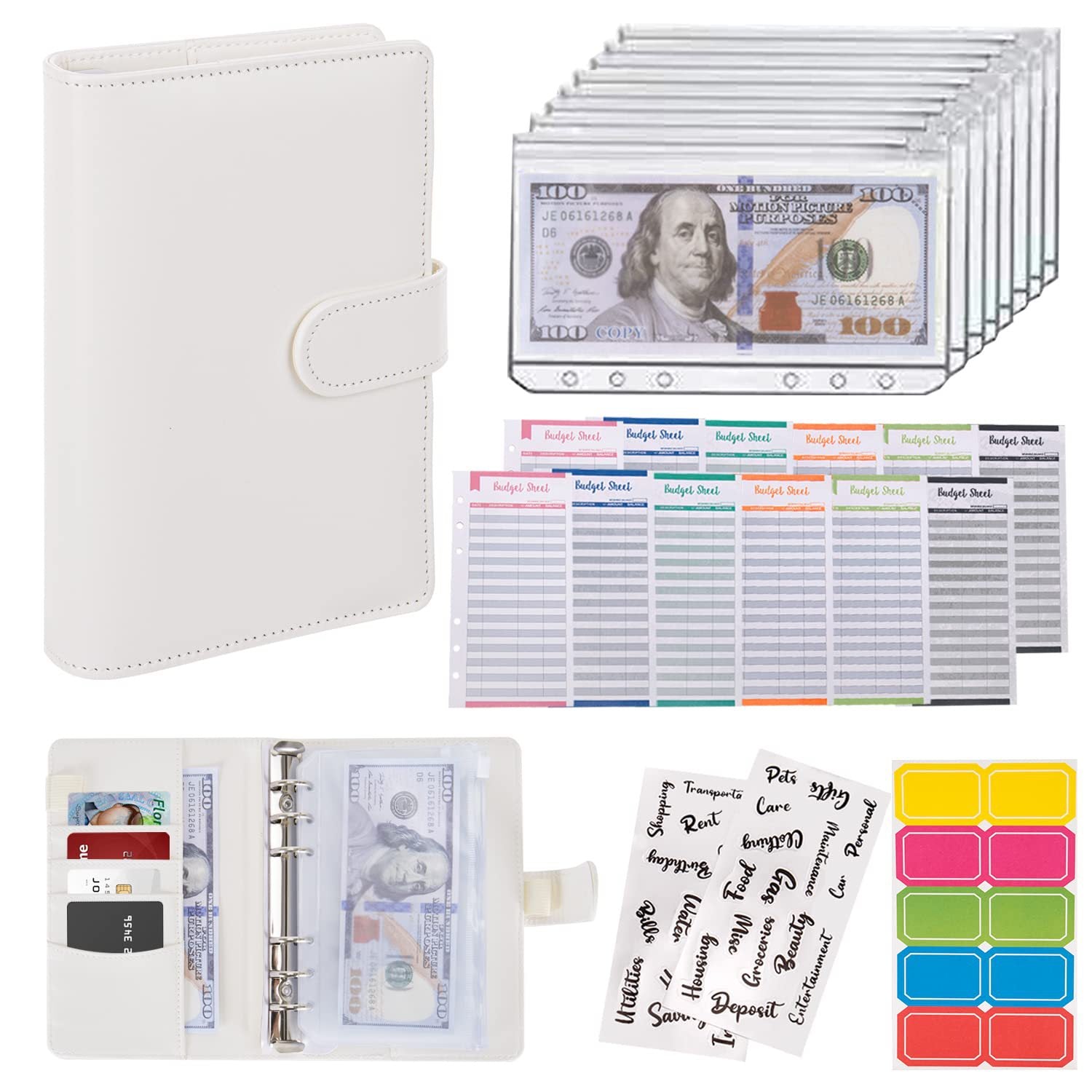 Loose-leaf Vegan Material Leather Budget Organizer With Zipper Wallet Bill Storage Bag Notebook