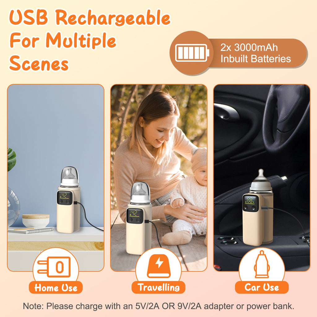 1Pc Portable Bottle Warmer With Night Light On The Go Coffee Mug, Canteen or Baby Bottle Milk Warmer Chargeable for Travel With 6 Heating Levels