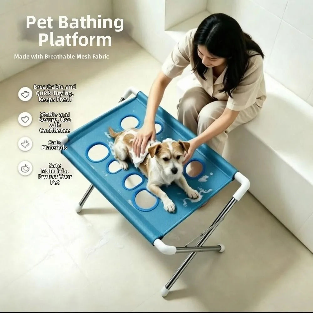 Foldable Pet Grooming Table Non-Slip Quick-Dry Mesh Pet Grooming Hammock Comfortable Stainless-Steel Frame Good For Pet Bathing Stand