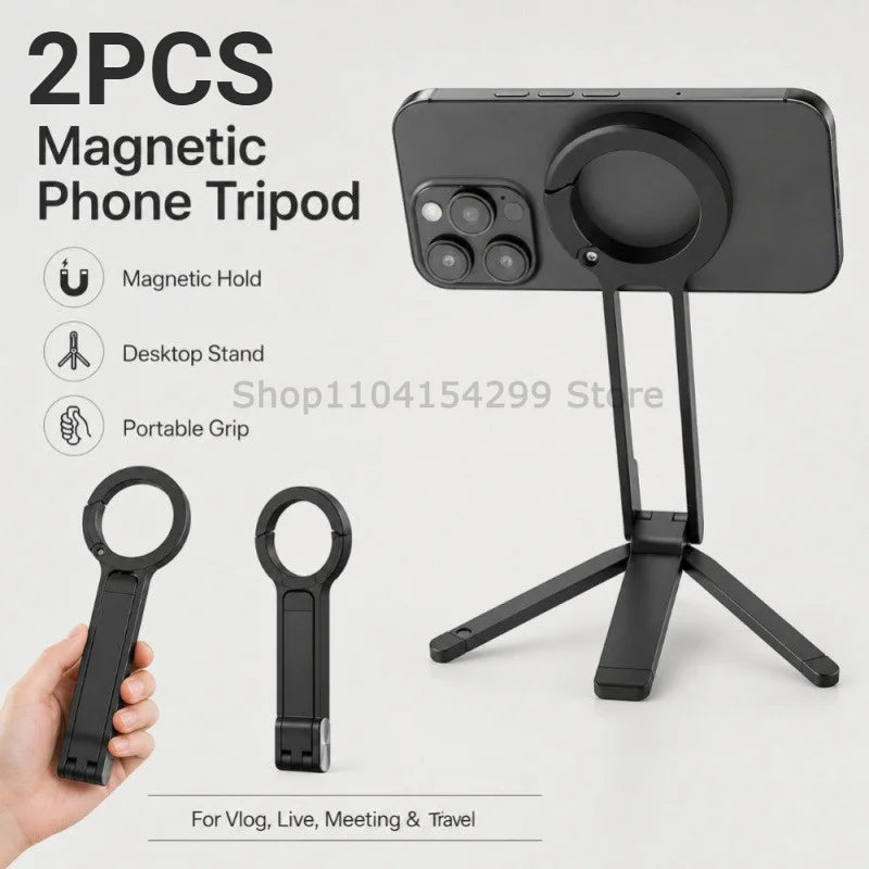 Pocket Magnetic Phone Holder Multifunctional Foldable Tripod Horizontal and Vertical Handheld Photography Live Streaming Stand