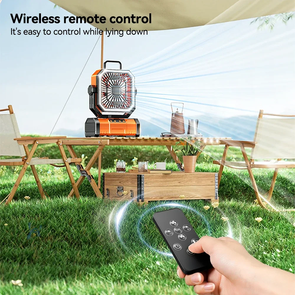 Multifunctional Fan with LED Light USB Outdoor Remote Control Power Bank—Ideal For Outdoor Camping, Desk Fan, Travel Semi-Truck