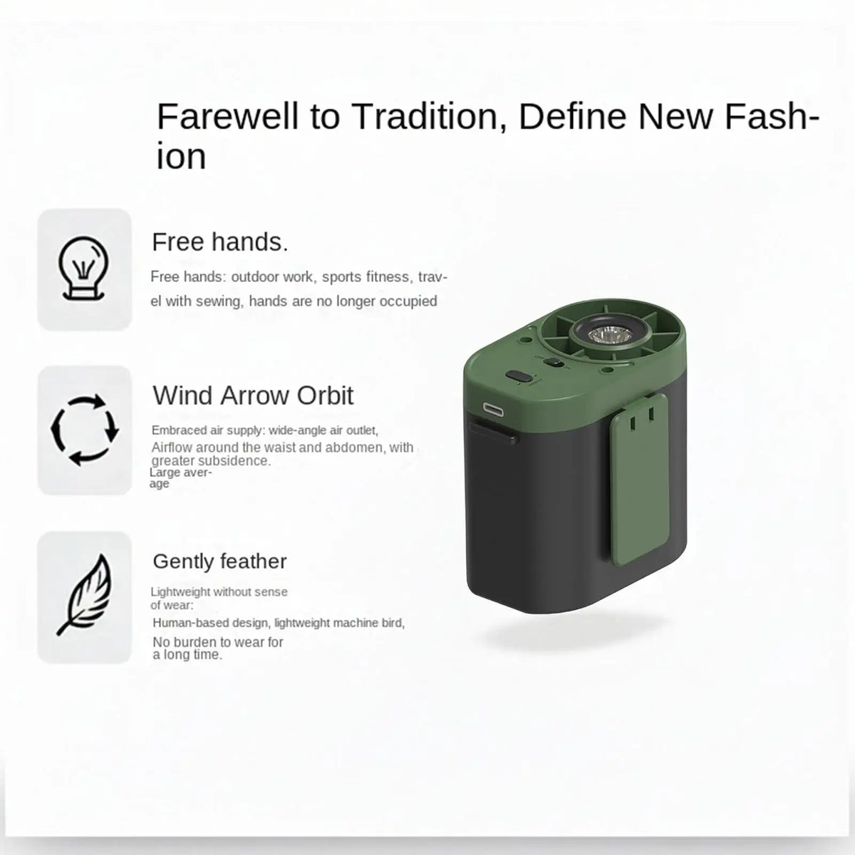Waist Fan Rechargeable Personal Quiet Air Cooler With Light Waist Fan Clip On For Outdoor Travel Beach Home Hiking