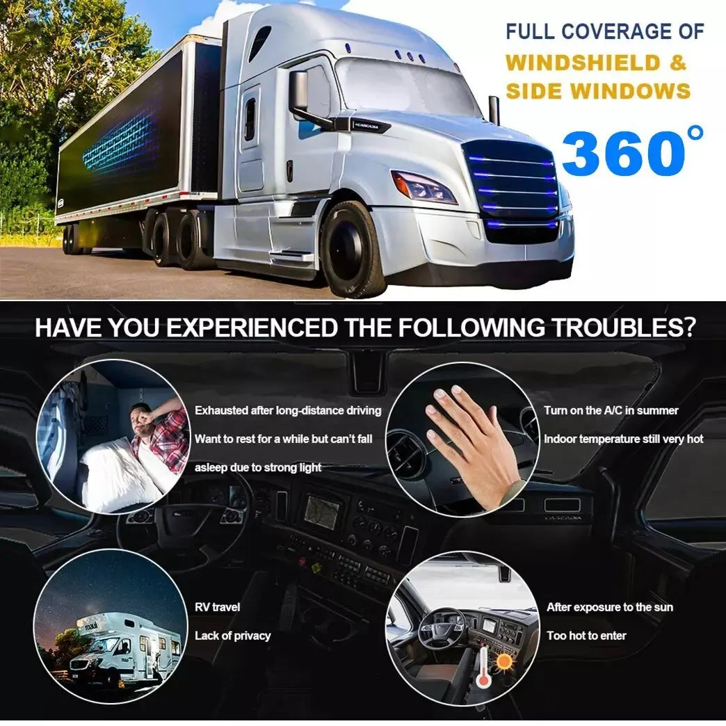 Windshield Sun Shade for Semi Truck Windshield | Large Coverage Foldable Front Window Sunshade Heavy Duty UV Heat Sun Visor