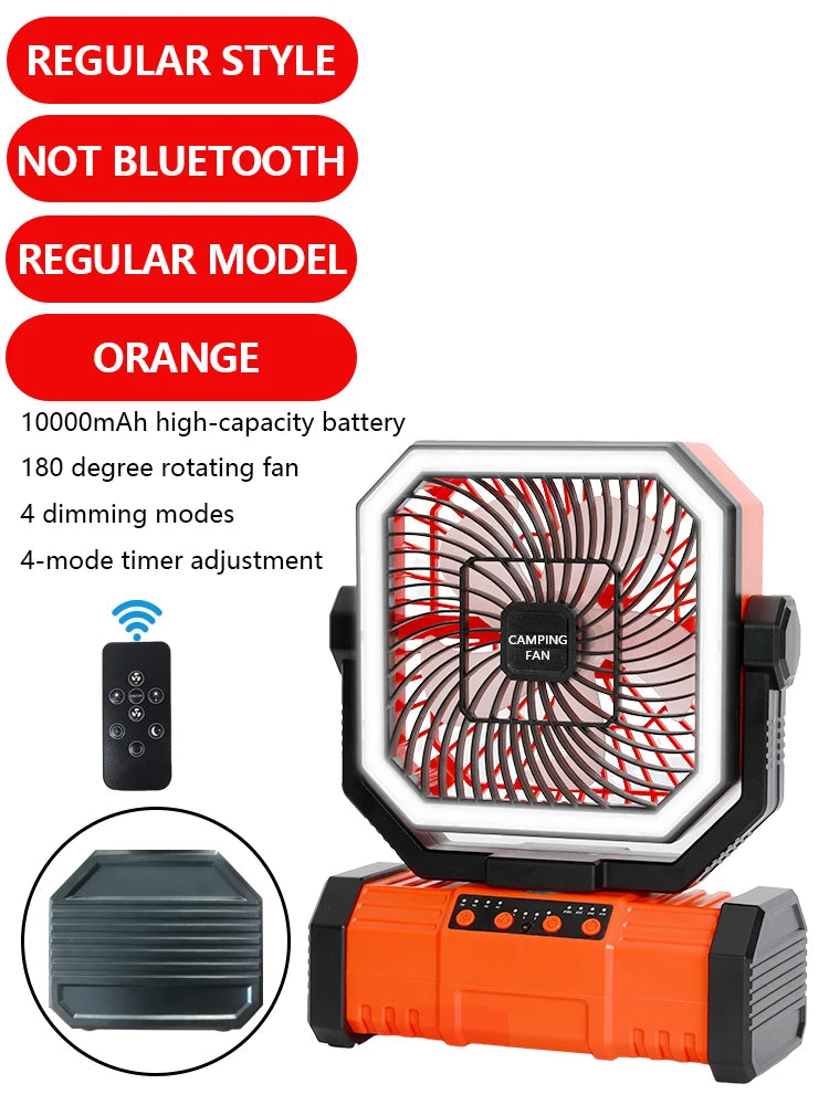 Multifunctional Fan with LED Light USB Outdoor Remote Control Power Bank—Ideal For Outdoor Camping, Desk Fan, Travel Semi-Truck
