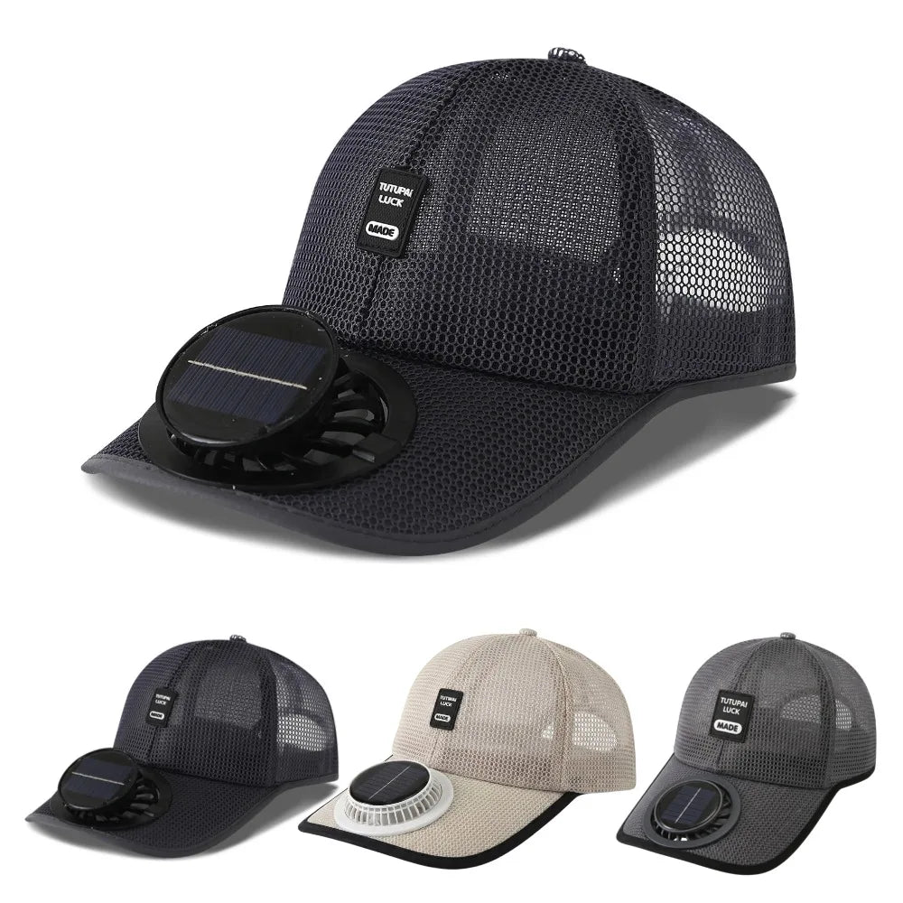 Adjustable Solar Powered Fan baseball Cap Rechargeable Breathable Cooling Mesh Adjustable Fishing Cap Hat for Summer Travel Outdoor Sports Shade Caps
