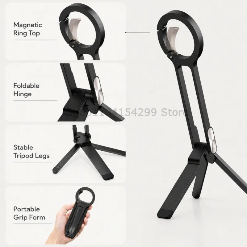 Pocket Magnetic Phone Holder Multifunctional Foldable Tripod Horizontal and Vertical Handheld Photography Live Streaming Stand