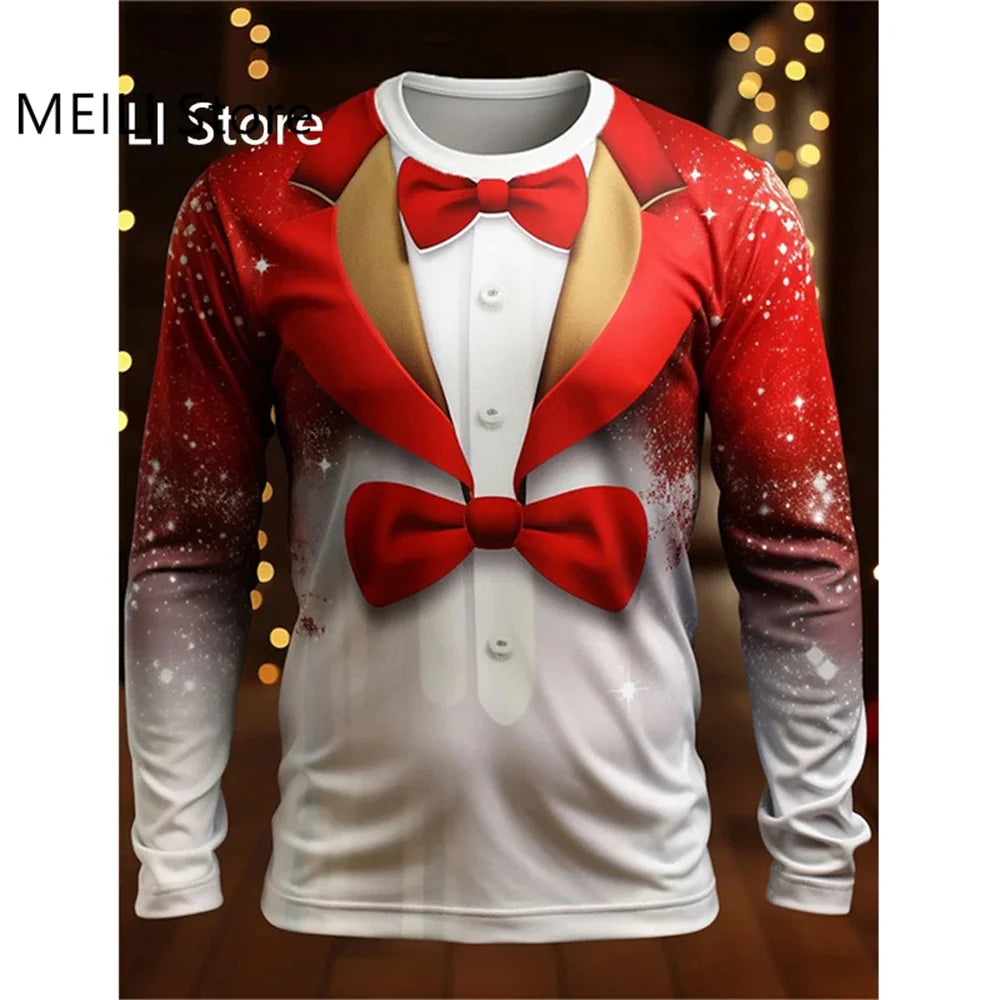 Christmas Pattern Suit 3D Print T-Shirt Long Sleeve Men or Women Tops Casual O-Neck Tee Shirts Male Christmas Clothes