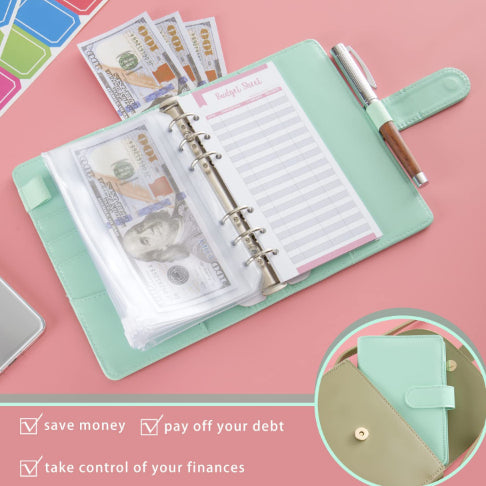Loose-leaf Vegan Material Leather Budget Organizer With Zipper Wallet Bill Storage Bag Notebook