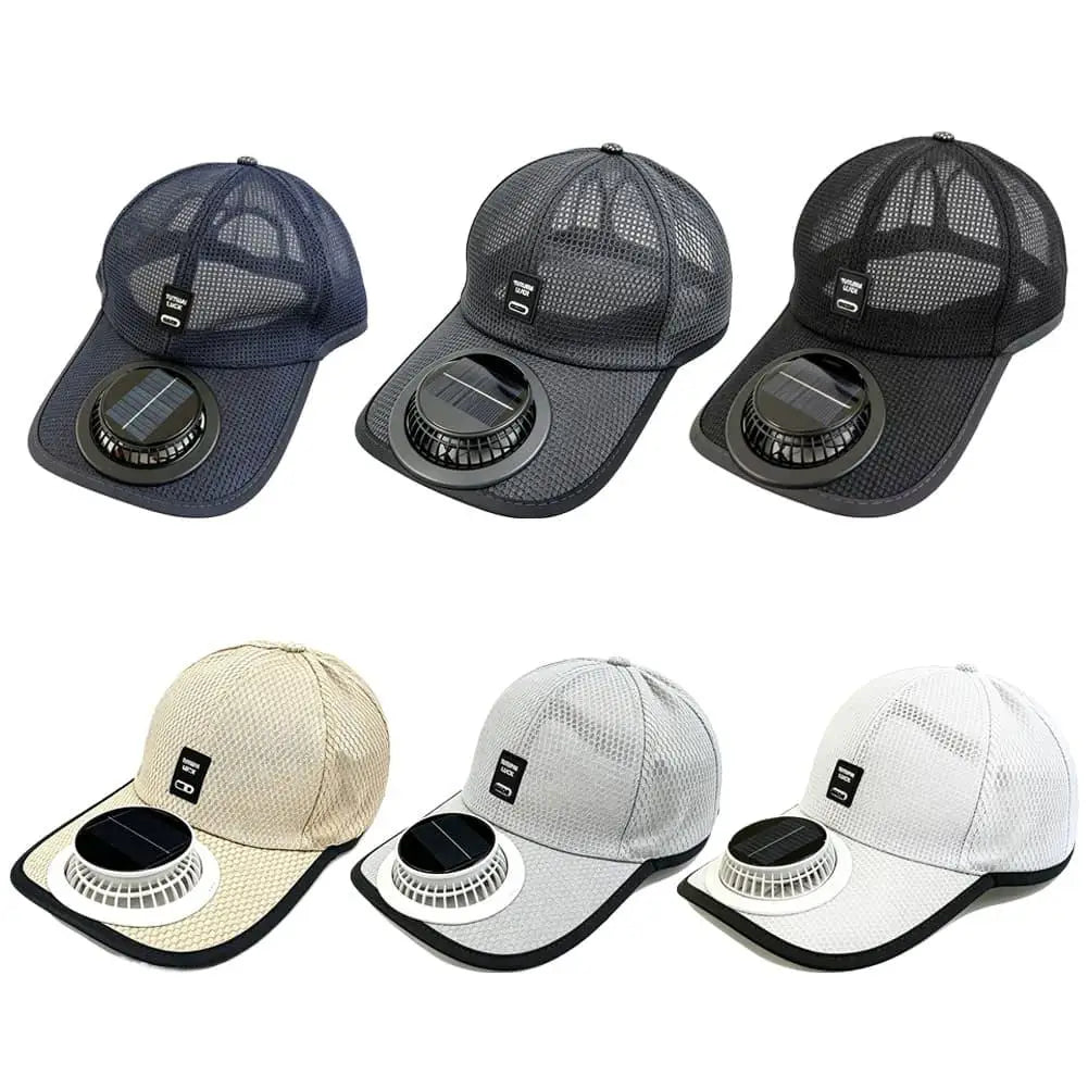Adjustable Solar Powered Fan baseball Cap Rechargeable Breathable Cooling Mesh Adjustable Fishing Cap Hat for Summer Travel Outdoor Sports Shade Caps