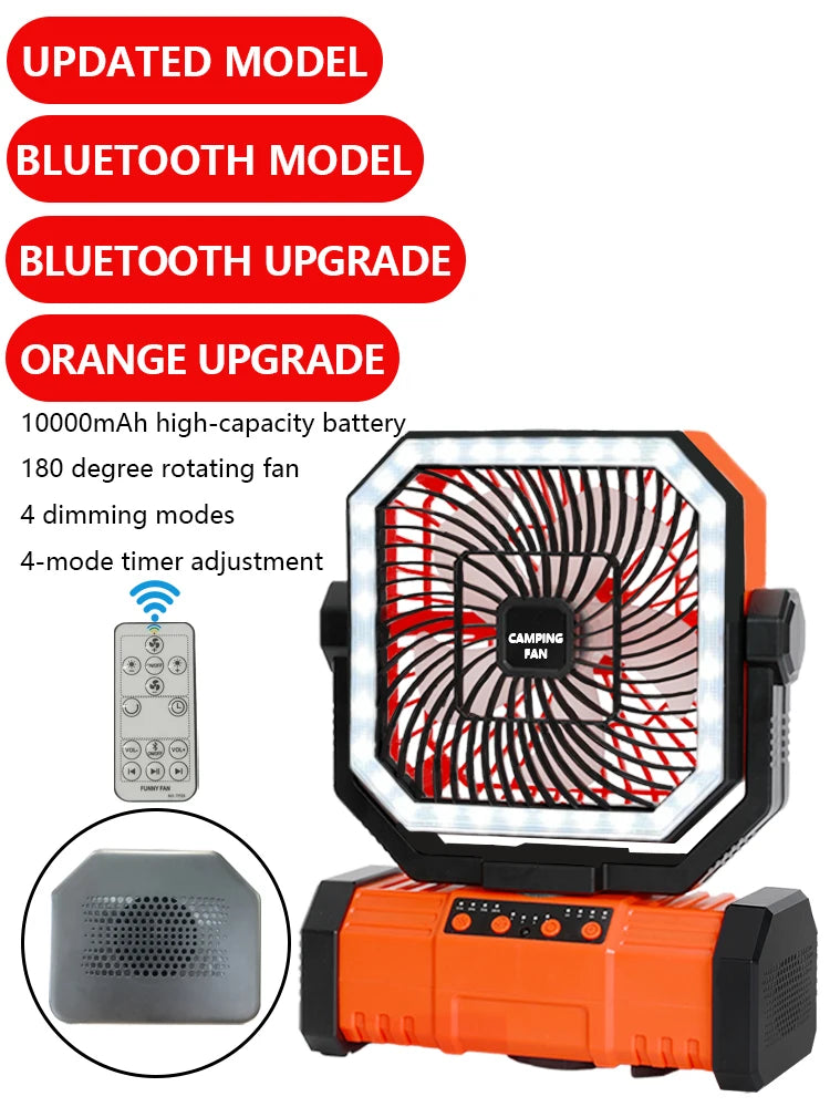Multifunctional Fan with LED Light USB Outdoor Remote Control Power Bank—Ideal For Outdoor Camping, Desk Fan, Travel Semi-Truck