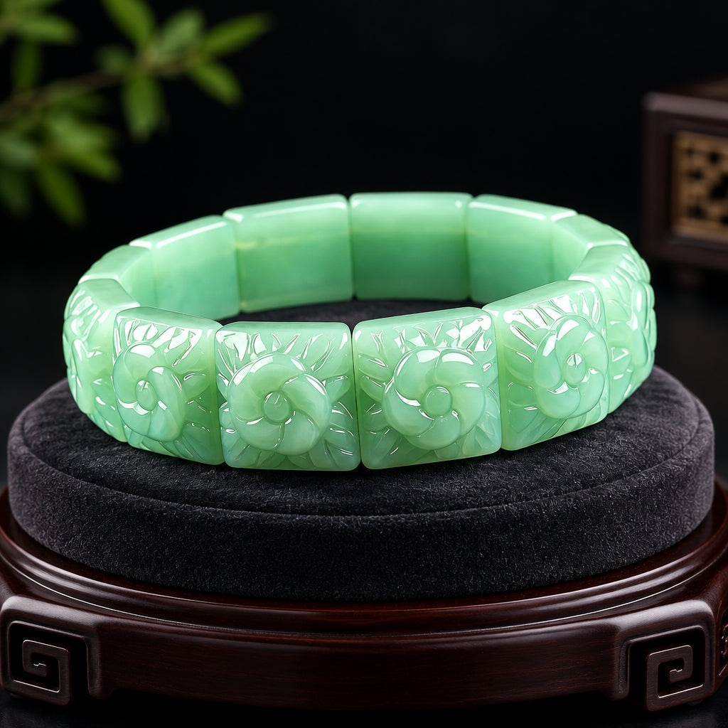 Real Jade Flower Bracelet Bangle