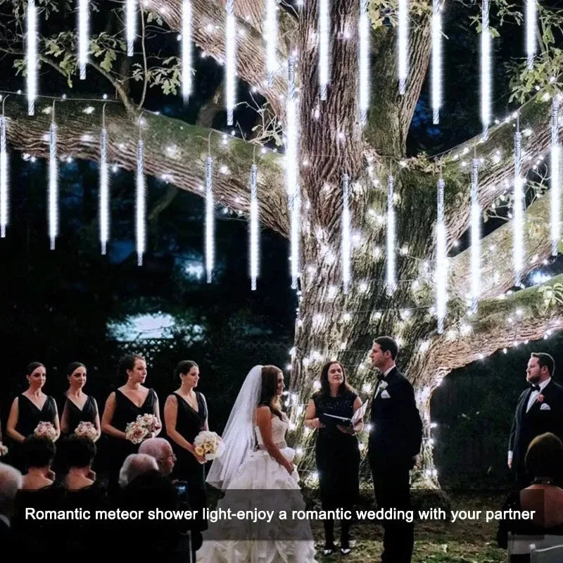Outdoor Solar Meteor Shower LED Rain Lights 30CM8Tubes 50CM8Tubes IP54 Waterproof 8 Modes Tree Yard Wedding Festival Decor