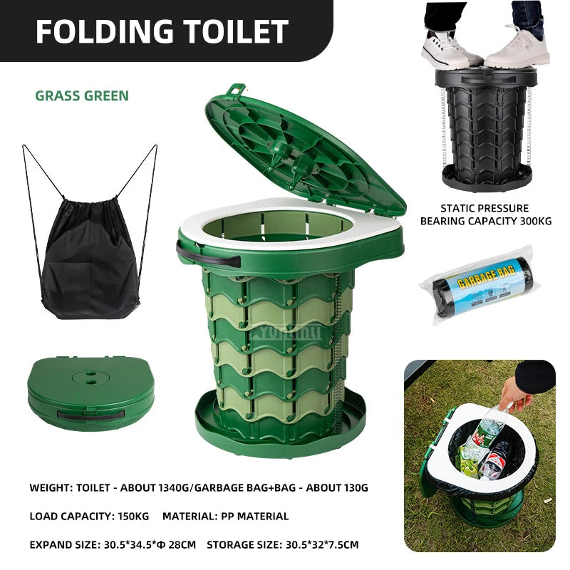 Portable Camping Toilet , Foldable Commode for RV, Semi Truck, Boat, Car, and Emergency