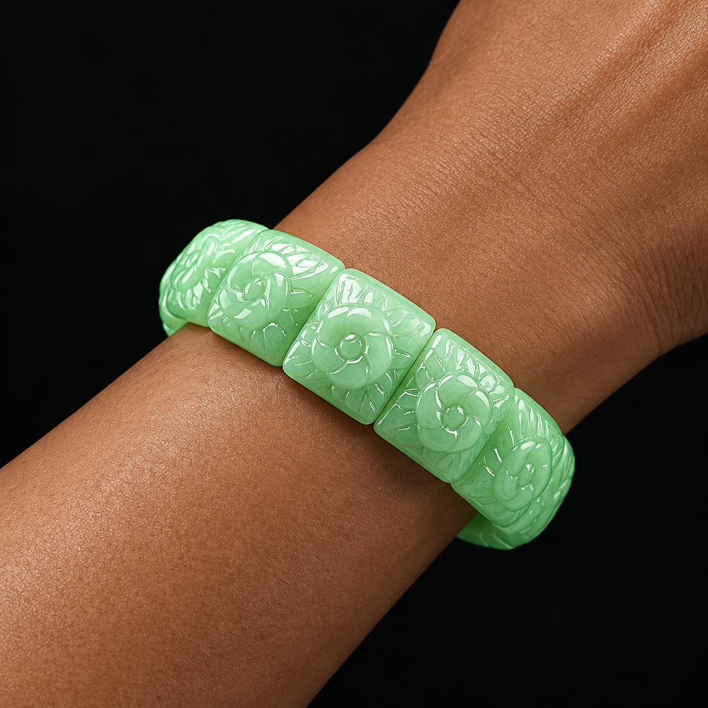 Real Jade Flower Bracelet Bangle