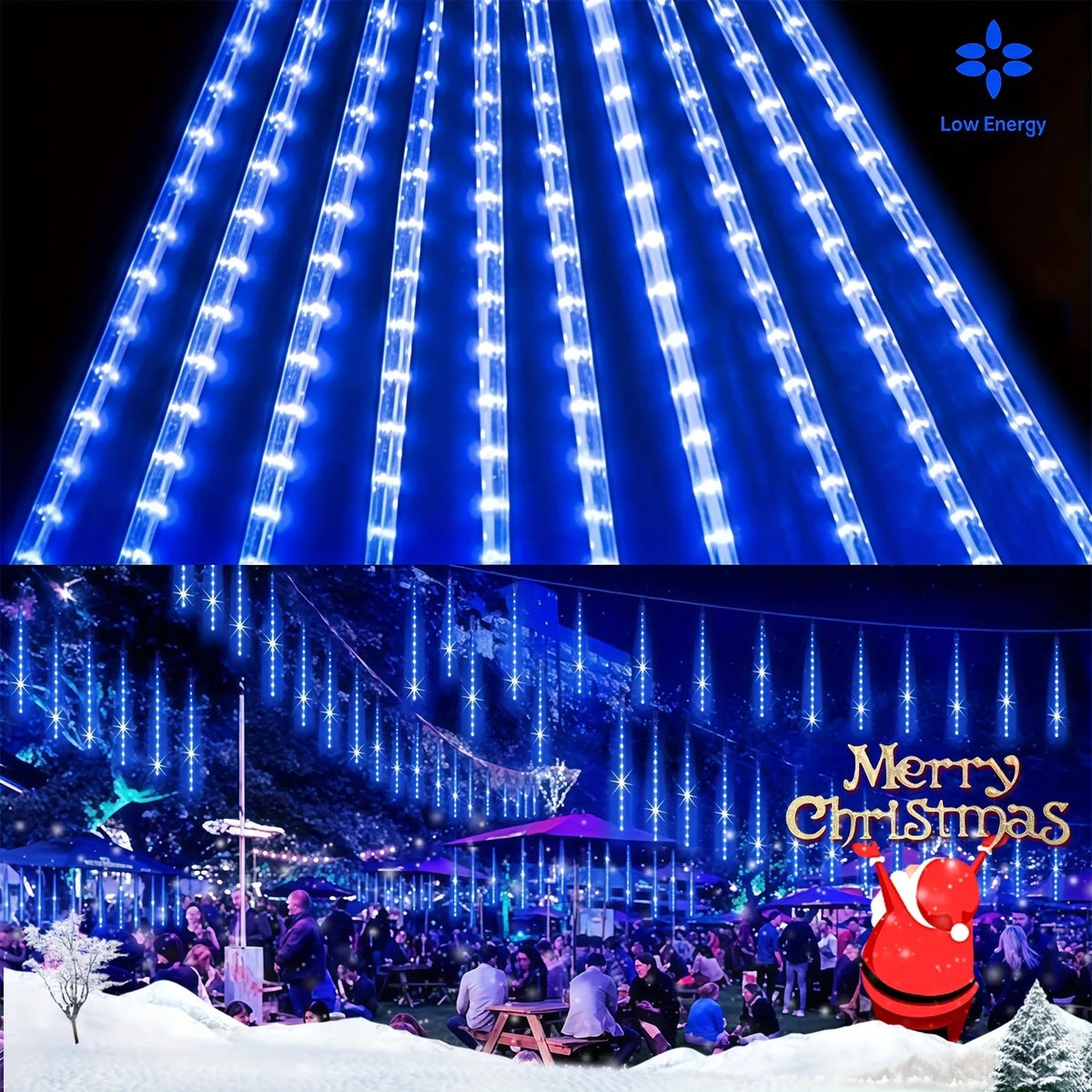 Solar Meteor Shower Lights Outdoor 8 Tubes LED Falling Rain Icicle Lights 8 Modes Auto On for Garden Tree Patio Christmas Decor
