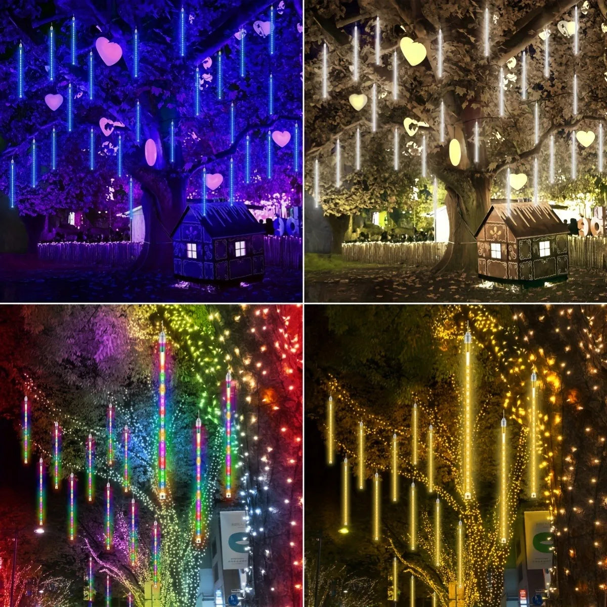 Solar Meteor Shower Lights Outdoor 8 Tubes LED Falling Rain Icicle Lights 8 Modes Auto On for Garden Tree Patio Christmas Decor
