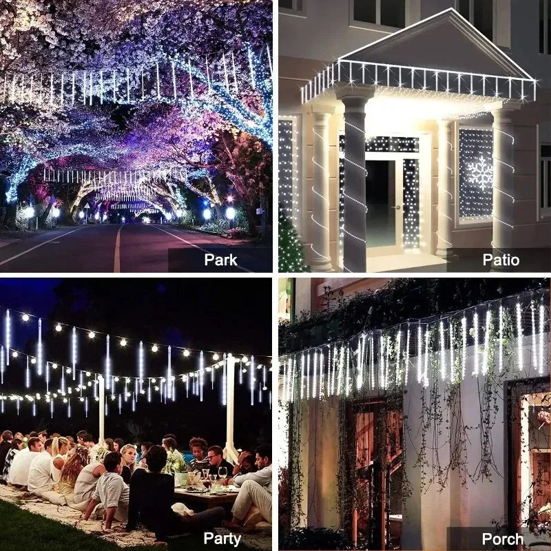 Outdoor Solar Meteor Shower LED Rain Lights 30CM8Tubes 50CM8Tubes IP54 Waterproof 8 Modes Tree Yard Wedding Festival Decor