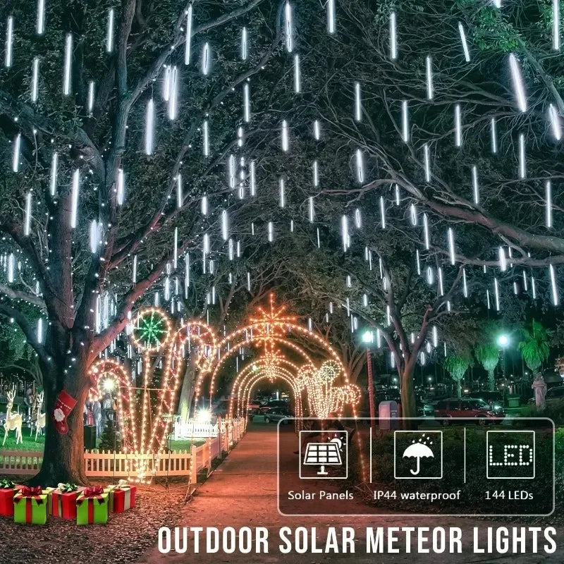 Outdoor Solar Meteor Shower LED Rain Lights 30CM8Tubes 50CM8Tubes IP54 Waterproof 8 Modes Tree Yard Wedding Festival Decor