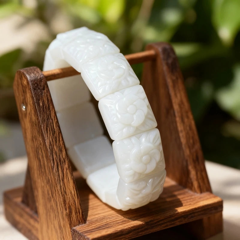 Real Jade Flower Bracelet Bangle