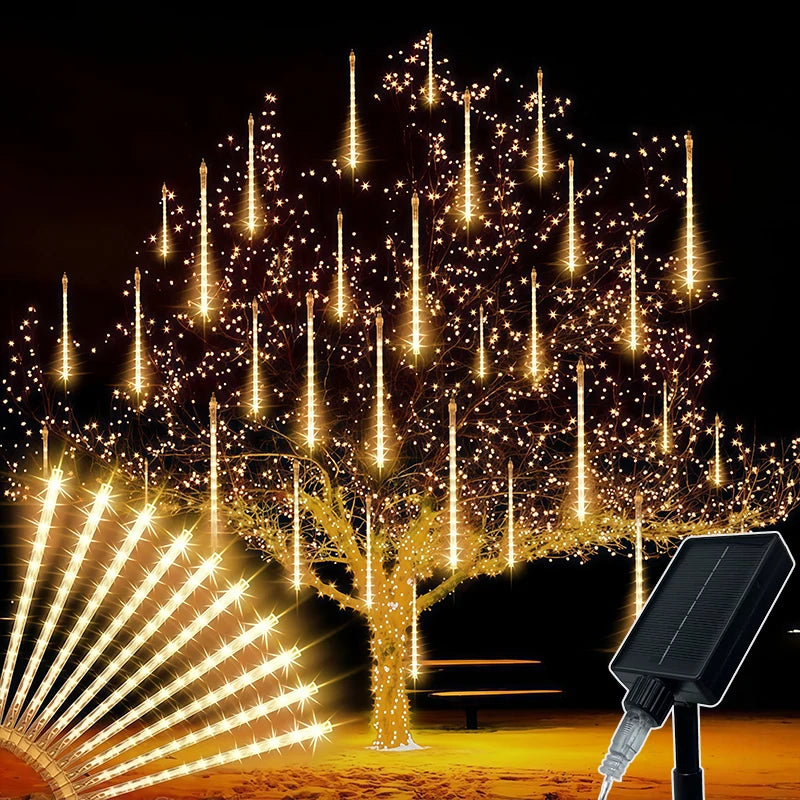 Outdoor Solar Meteor Shower LED Rain Lights 30CM8Tubes 50CM8Tubes IP54 Waterproof 8 Modes Tree Yard Wedding Festival Decor