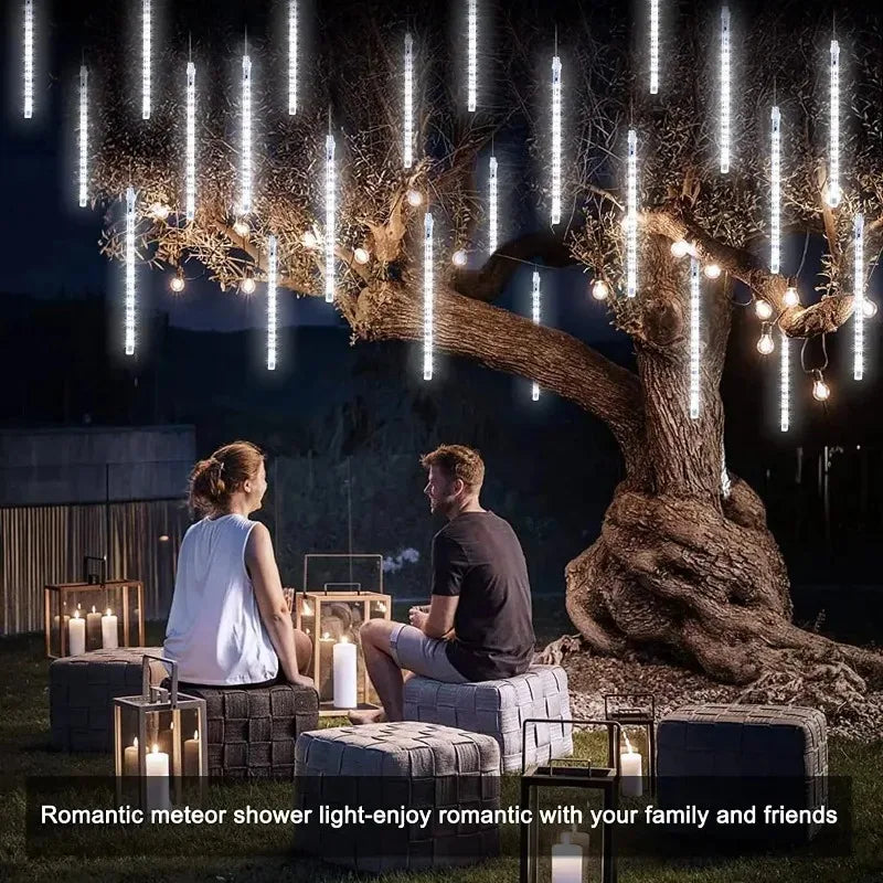Outdoor Solar Meteor Shower LED Rain Lights 30CM8Tubes 50CM8Tubes IP54 Waterproof 8 Modes Tree Yard Wedding Festival Decor