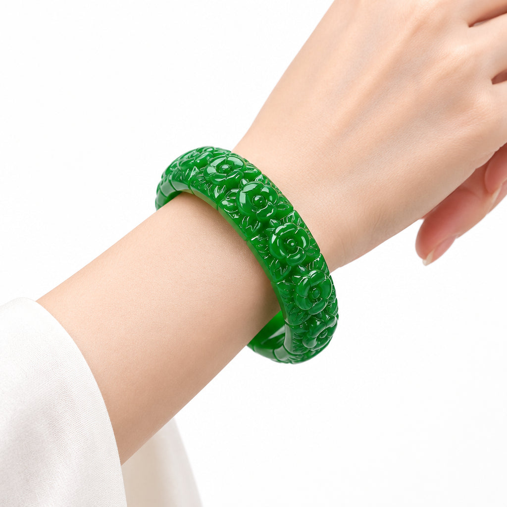 Real Jade Flower Bracelet Bangle
