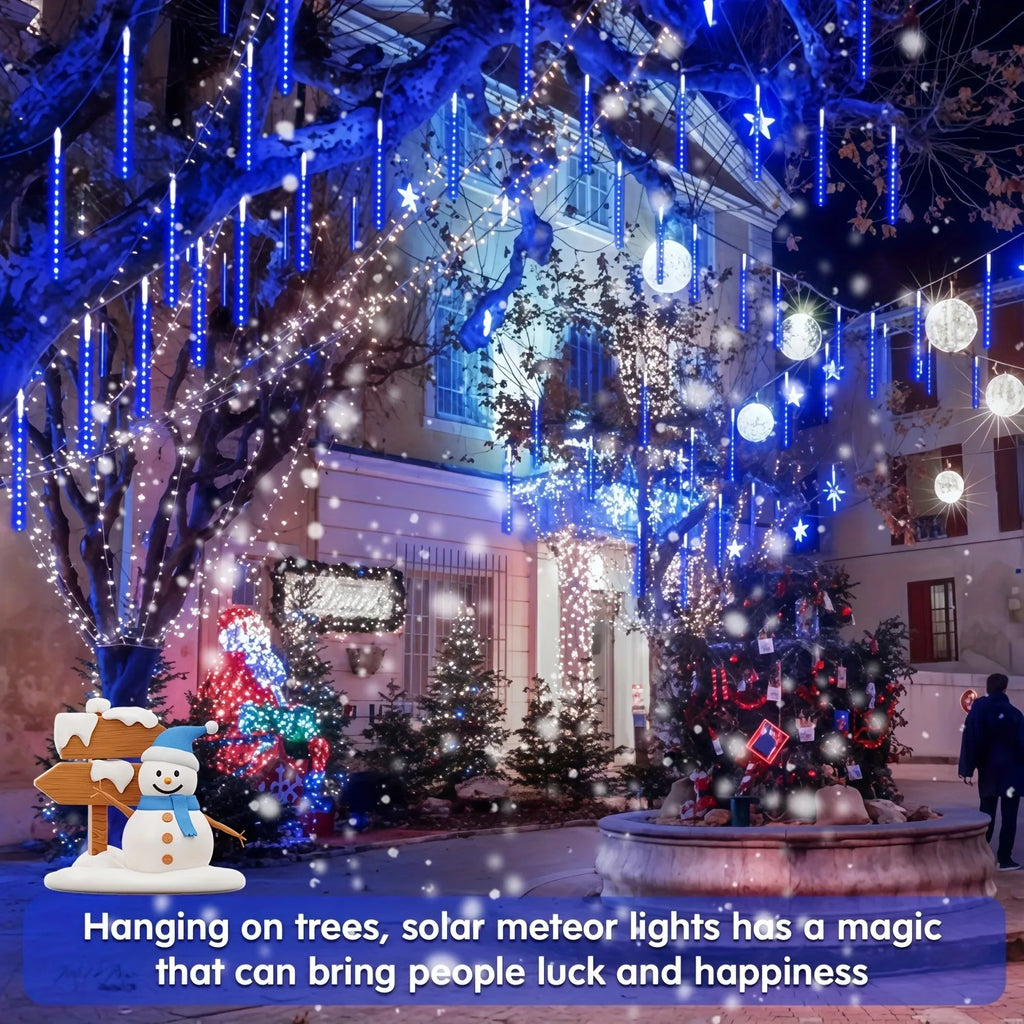 Solar Meteor Shower Lights Outdoor 8 Tubes LED Falling Rain Icicle Lights 8 Modes Auto On for Garden Tree Patio Christmas Decor